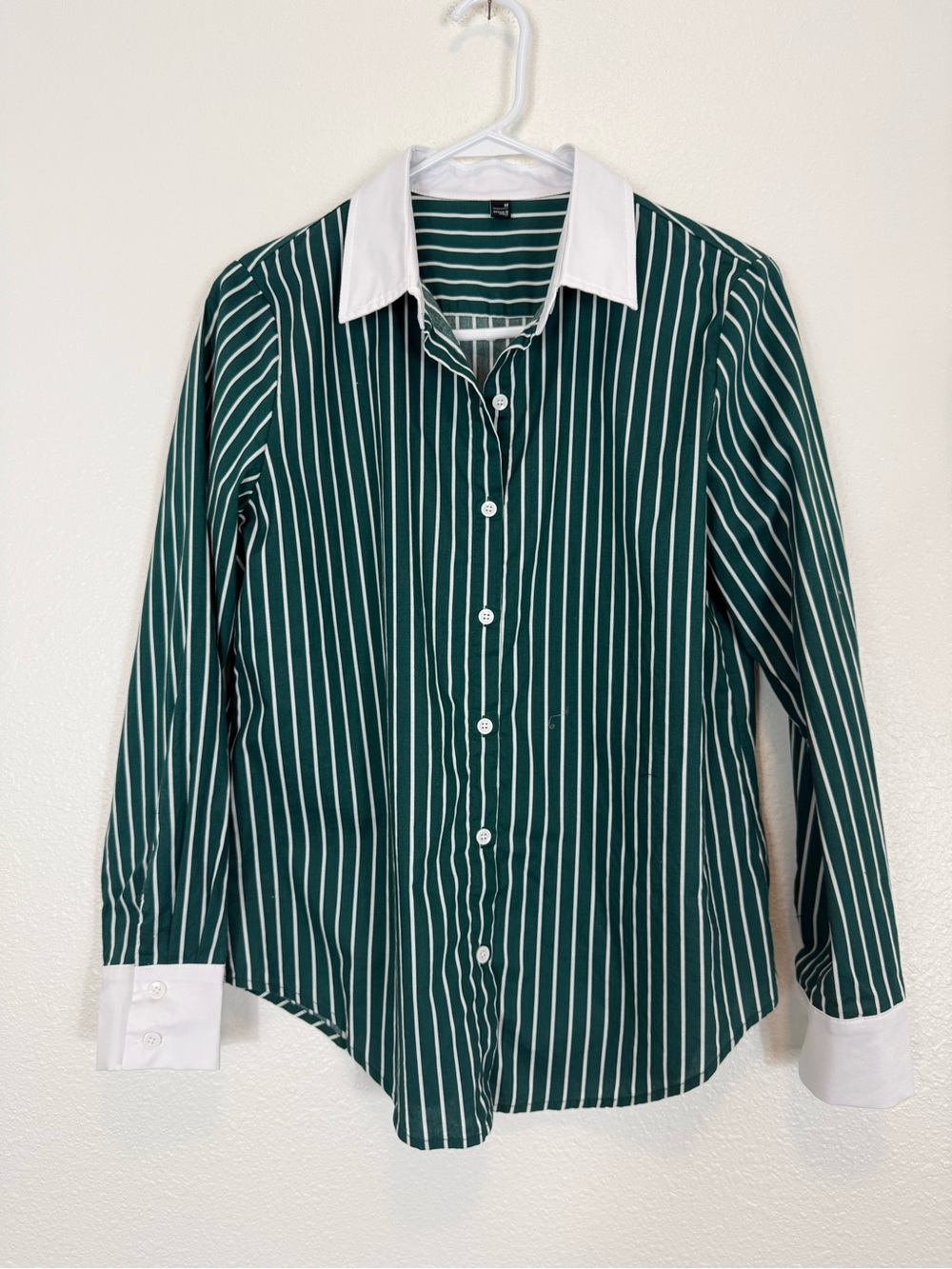 Design In Italy Green & White Striped Button Up Shirt Collegiate Preppy M